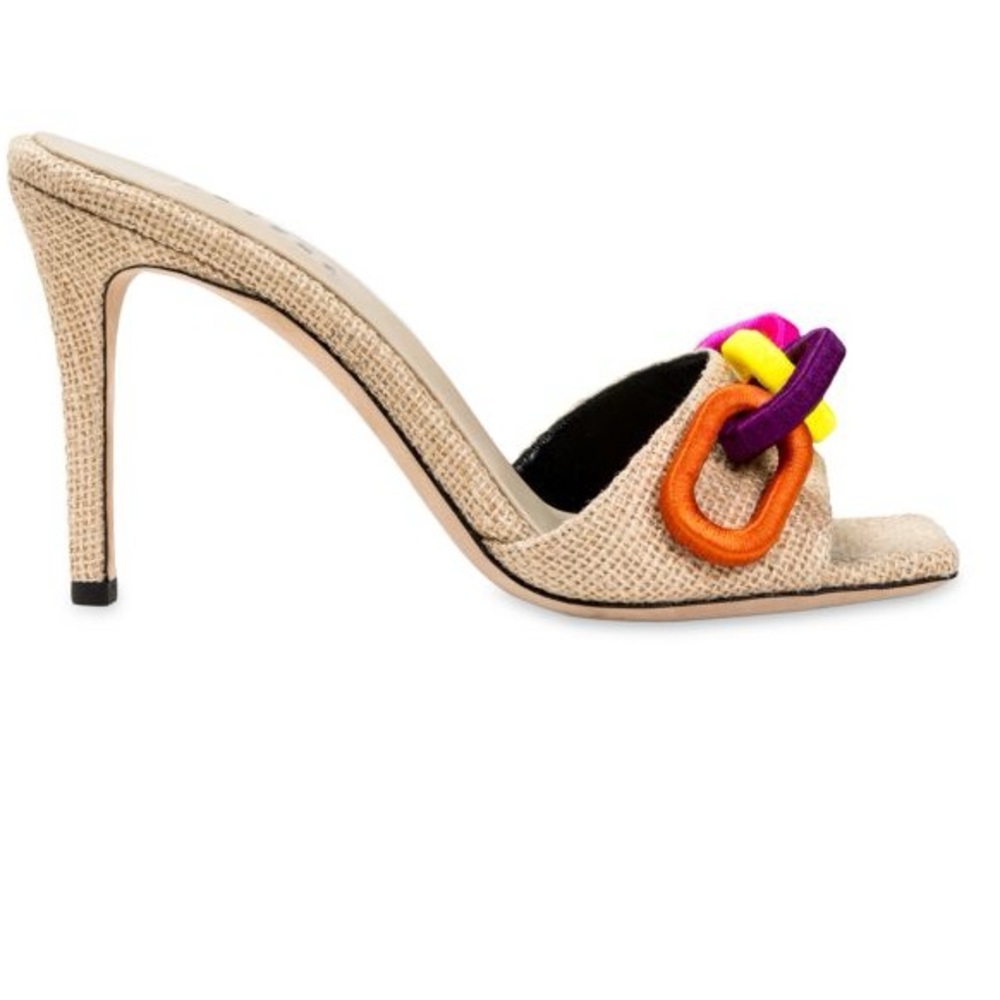 $750 SERENA UZIYEL
Catena Chain Jute Slide Sandals size35